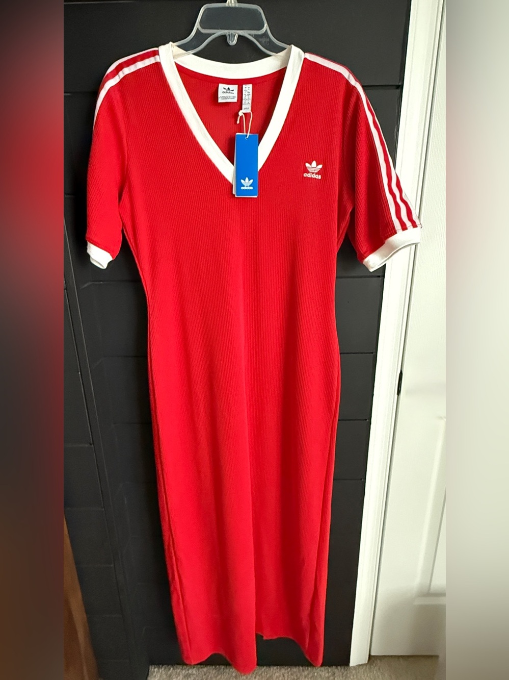 adidas Red Maxi V-Neck Dress XL